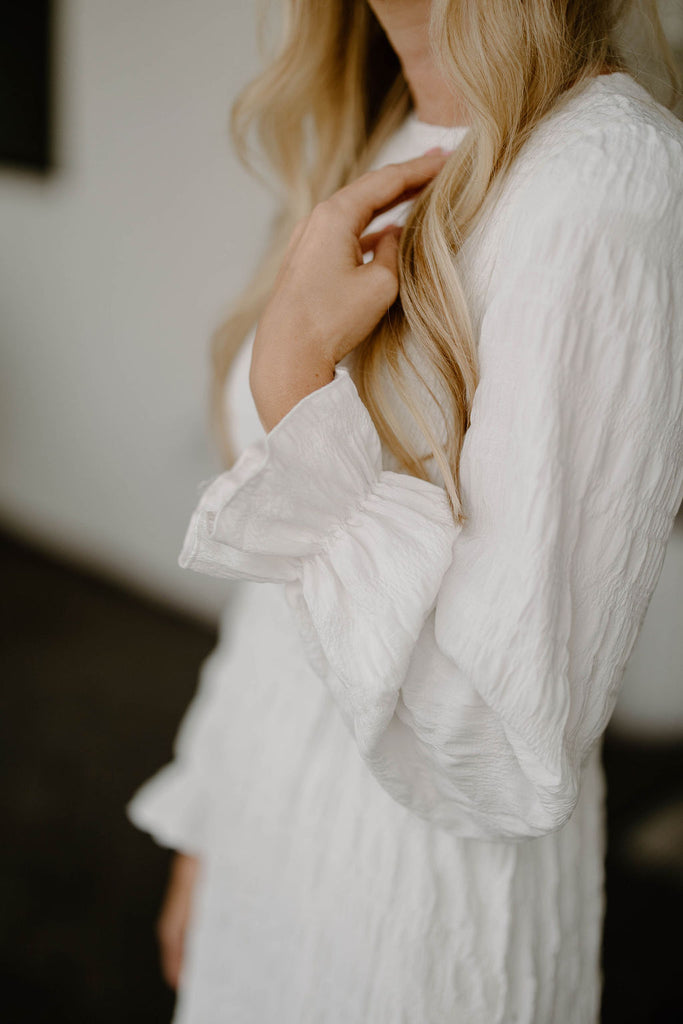 hm studio white dress Smocked Temple Dress – Sign Here