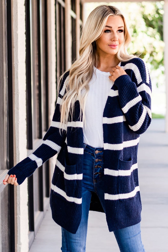 Navy and top white striped cardigan