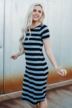Striped Tee Dress: Black and Gray Thick Stripes
