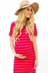 Striped Tee Dress: Red with Thin White Stripe