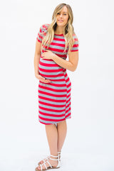 Striped Tee Dress: Red and Gray Thick Stripes