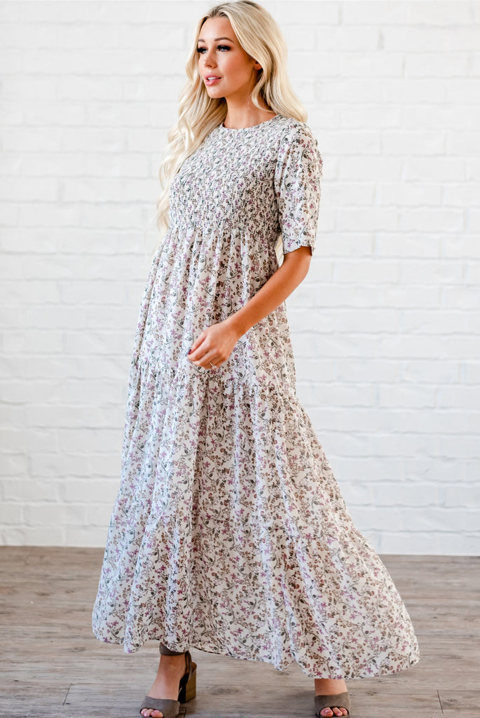 The Bella Smocked Maxi Dress: Ivory – Sign Here
