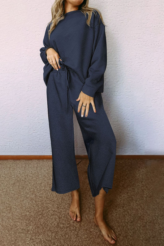 Navy Blue Ultra Loose Textured 2pcs Slouchy Outfit