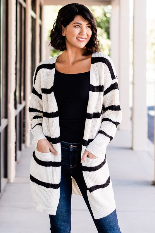 Striped cardigan long outlet