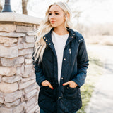 Quilted Coat with Fur Lined Hood: Navy