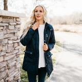 Quilted Coat with Fur Lined Hood: Navy