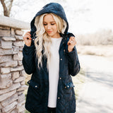 Quilted Coat with Fur Lined Hood: Navy
