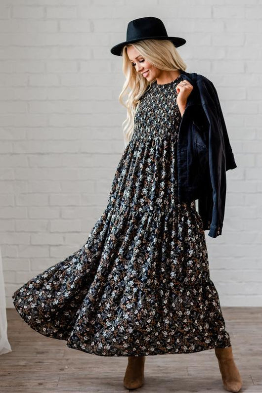 The Bella Smocked Maxi Dress: Black Sign Here The Bella Smocked Maxi Dress: Black Sign Here