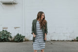 Striped Tee Dress: White and Gray Thick Stripes