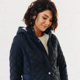 Long Quilted Coat: Navy
