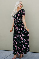 Faux Wrap Maxi Dress: Black Floral