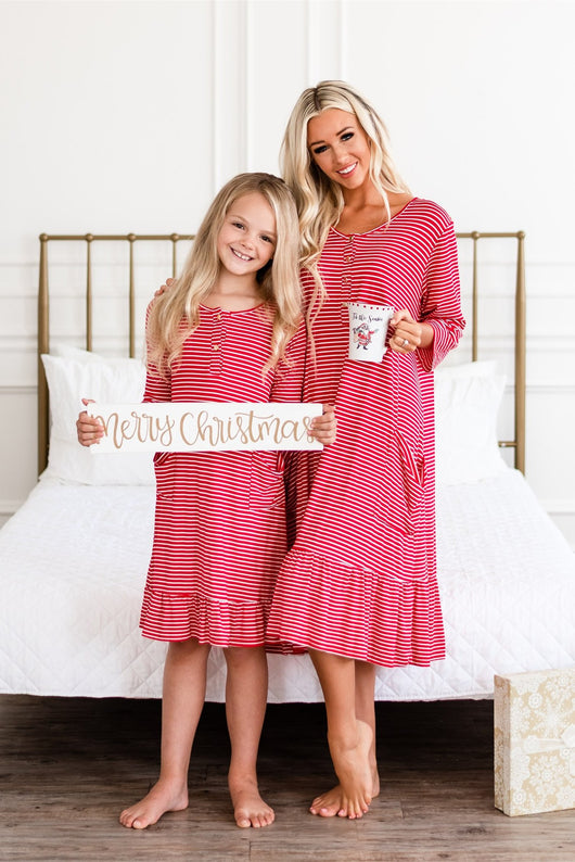 Mommy and Me Holiday House Dress: Women's Red Stripe