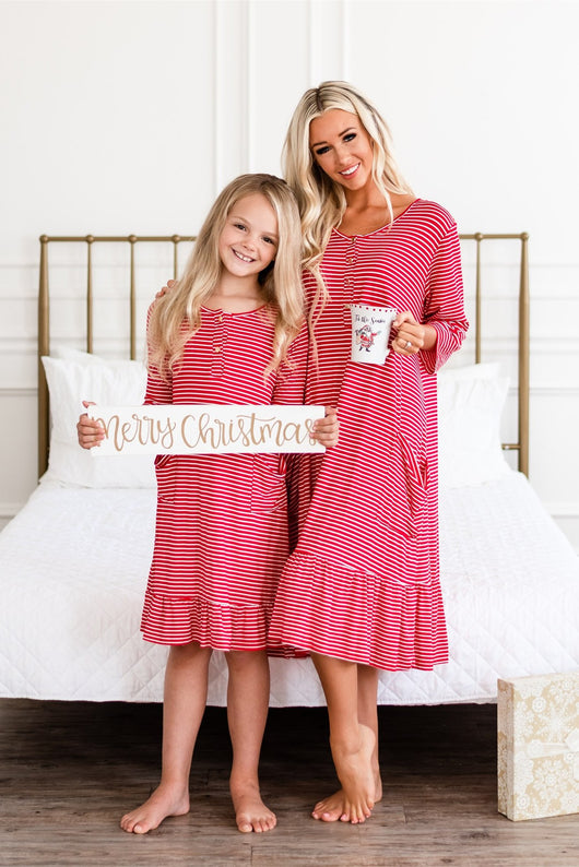 Mommy and Me Holiday House Dress: Women's Red Stripe Sign Here Mommy and Me Holiday House Dress: Women's Red Stripe Sign Here