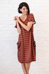 The Sophie House Dress: Caramel with White Stripe