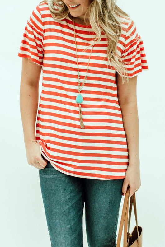 The Penelope Top: Coral Stripe