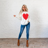Heart Sweater: Ivory with Red Heart