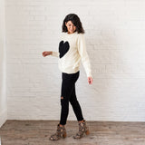 Heart Sweater: Ivory with Black Heart