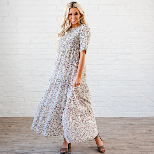 The Bella Smocked Maxi Dress: Ivory – Sign Here