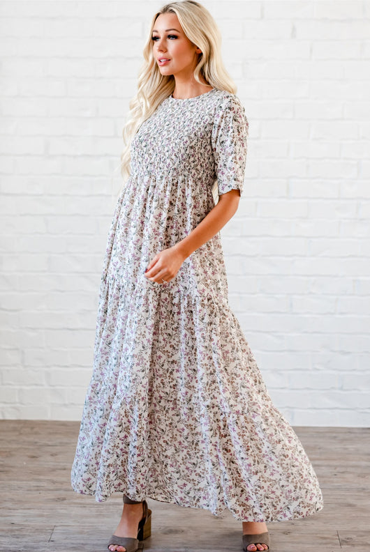 The Bella Smocked Maxi Dress: Ivory – Sign Here