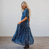 The Bella Smocked Maxi Dress: Blue
