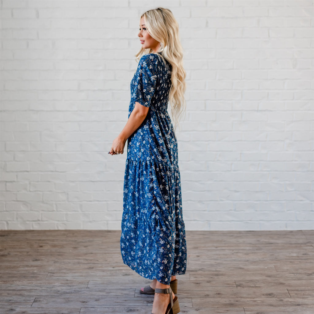 The Bella Smocked Maxi Dress: Blue – Sign Here