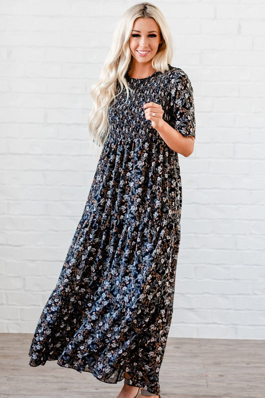 The Bella Smocked Maxi Dress: Black – Sign Here